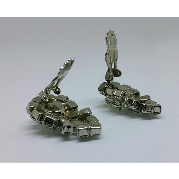 Vintage Art Deco clear rhinestone clip on earrings - Picture 7 of 8